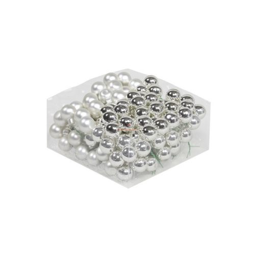 Gömb üveg betűzős 2,5 cm ezüst matt-fényes 144 db/szett