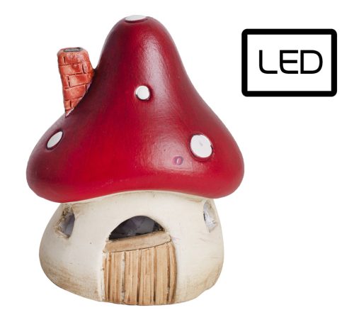 LED gombaházikó piros, kerámia, 9,5*8*12 cm