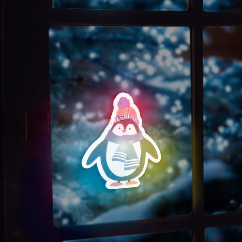 Karácsonyi RGB LED dekor öntapadós pingvin