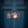 Karácsonyi Ajtódísz dekor fából "SNOW" hóemberrel akasztóval - 17 x 9 cm