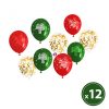 Lufi szett piros, zöld, arany, karácsonyi motívumokkal 12 db / csomag