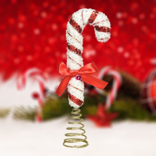Luxury Karácsonyfa csúcsdísz "Cukorbot" piros, fehér 25 cm