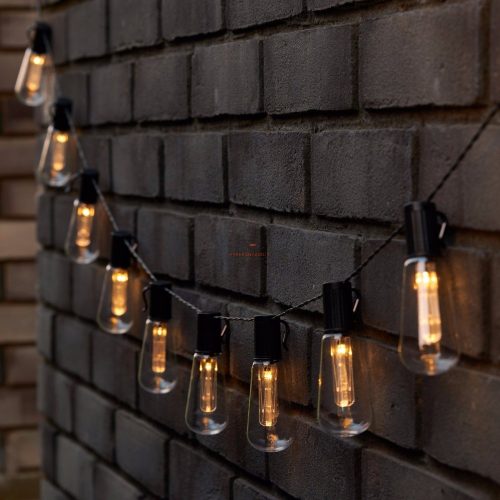 Napelemes fényfüzér Edison izzós 10 LED szolár égősor melegfehér