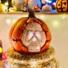 Halloweeni Tök koponyával LED-es elemes kerámia 30 cm