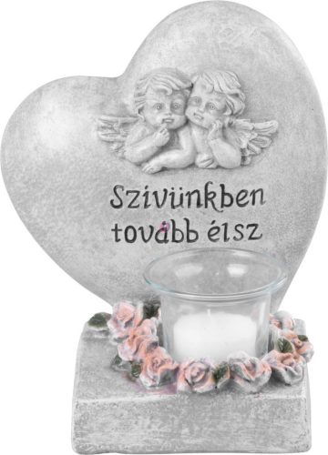 Mécsestartós sírdísz "szívünkben tovább élsz" angyalkás 17,5 cm