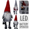 Manó lámpással 51cm piros, szürke textil karácsonyi manó LED világítással