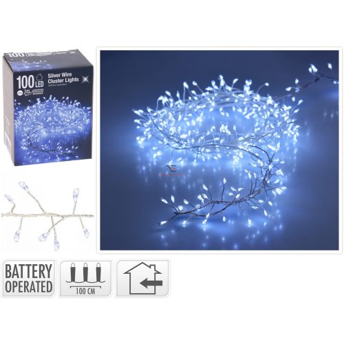 100 micro led cluster 1 m hidegfehér karácsonyi fényfüzér