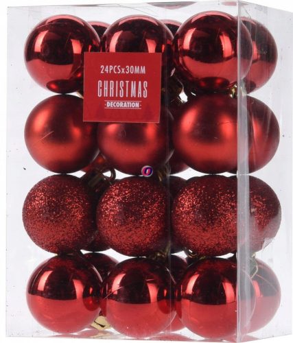 Premium collection dísz műanyag piros 3cm 24 db-os karácsonyfa gömb szett