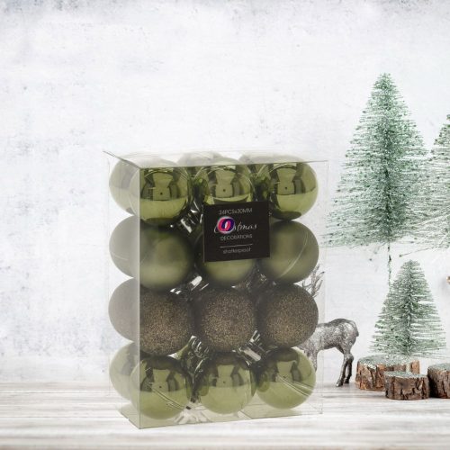 Premium collection karácsonyfa gömb dísz műanyag fenyő zöld 3cm 24 db-os szett