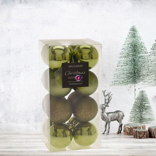 Premium collection karácsonyfa gömb dísz műanyag fenyő zöld 5cm 16 db-os szett