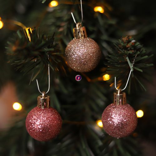 Karácsonyfadísz szett arany, pezsgő, pink 3 cm 11 db-os