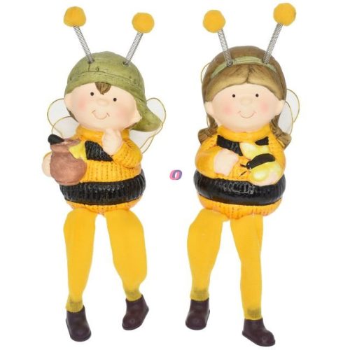 Gyerek fiú, lány méhecske ruhában lógólábú kerámia 11,5cm sárga, fekete 2 féle (1db)
