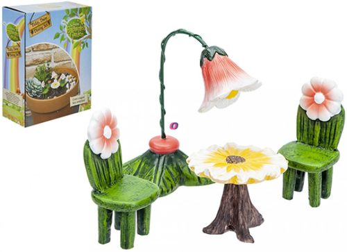 Tündérkert bútor szett virágos 4 db-os poly Deconline Fairy Garden