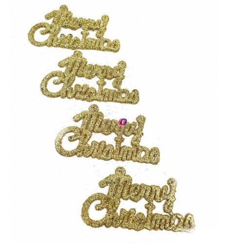Merry Christmas felirat arany, glitteres 4 db-os 7x4cm