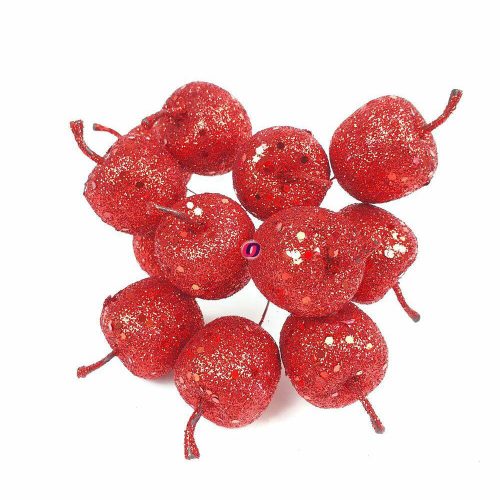 Glitteres alma piros pick 4 cm műanyag 12 db-os köteg