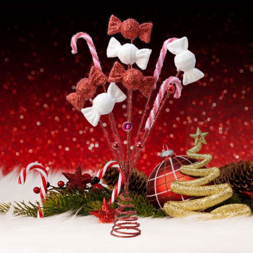 Luxury Karácsonyfa csúcsdísz "Candy cane" piros, fehér 30 cm